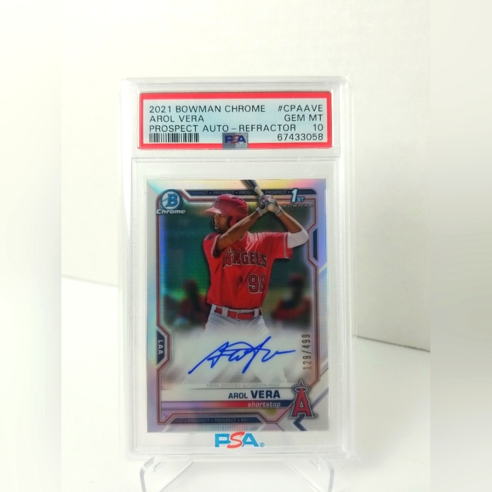 2021 Bowman Chrome Arol Vera Prospect Auto Refractor/499 PSA 10 GEM MINT -Angels
